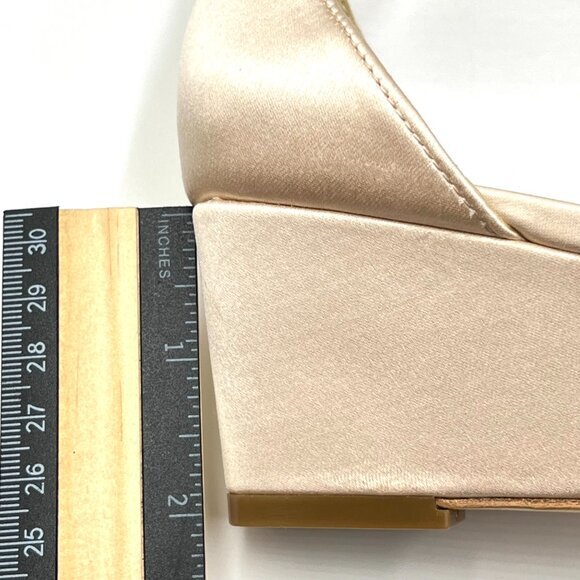 Badgley Mischka Size 7 Teasha Soft Nude Satin Jeweled Wedges Dress Sandals Shoes - Picture 13 of 15